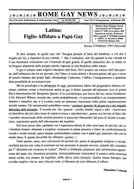 «Rome Gay News», n. 56 (Supplemento): Latina: figlio affidato a papà gay
