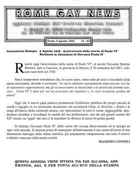 Comunicato Stampa del 6 agosto 1993: 6 agosto 1978 - Anniversario della morte di Paolo VI Richiesta di dimissioni di Giovanni Paolo II