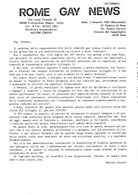 Lettera di Massimo Consoli al Sindaco di Roma Franco Carraro