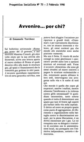 Articolo del giornalista Emanuele Turchese pubblicato in data 2 febbraio 1990 su “Prospettiva socialista”