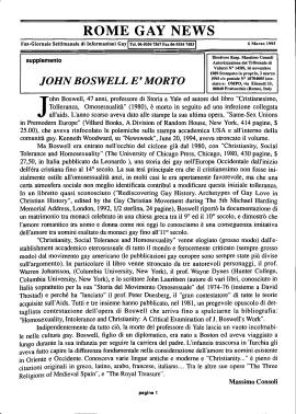«Rome Gay News»: John Boswell è morto